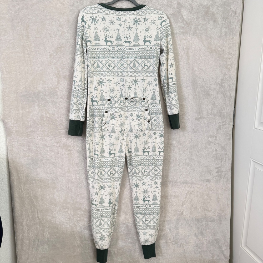 Hearth & Hand Magnolia Women XS Green White Fair Isle Holiday Union Suit Pajamas